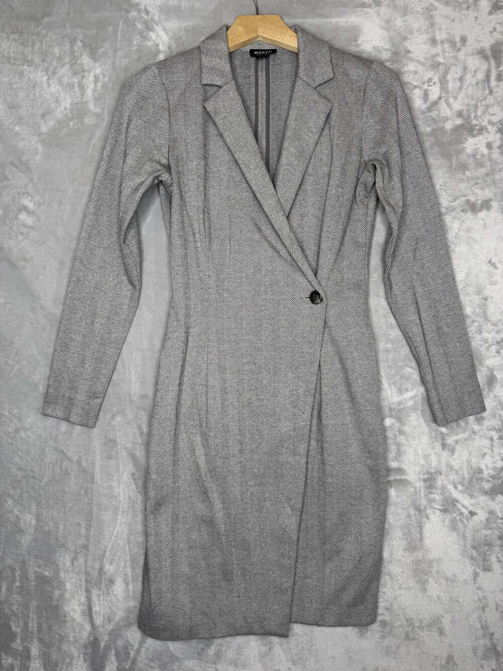 Worth New York Dress Womens 4 Gray Herringbone Knit Wrap Blazer Long Sleeve